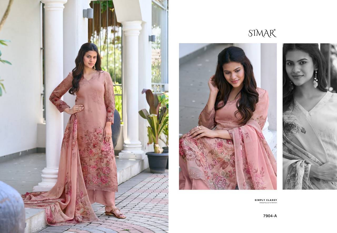 Elnaaz By Glossy 7904 Series Stylish Beautiful Colourful Twill Organza Dresses At Wholesale Price